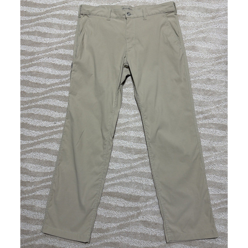 Eddie Bauer Travex Pants Mens 36x32 Khaki Stretch Travel Hiking Outdoor Zip