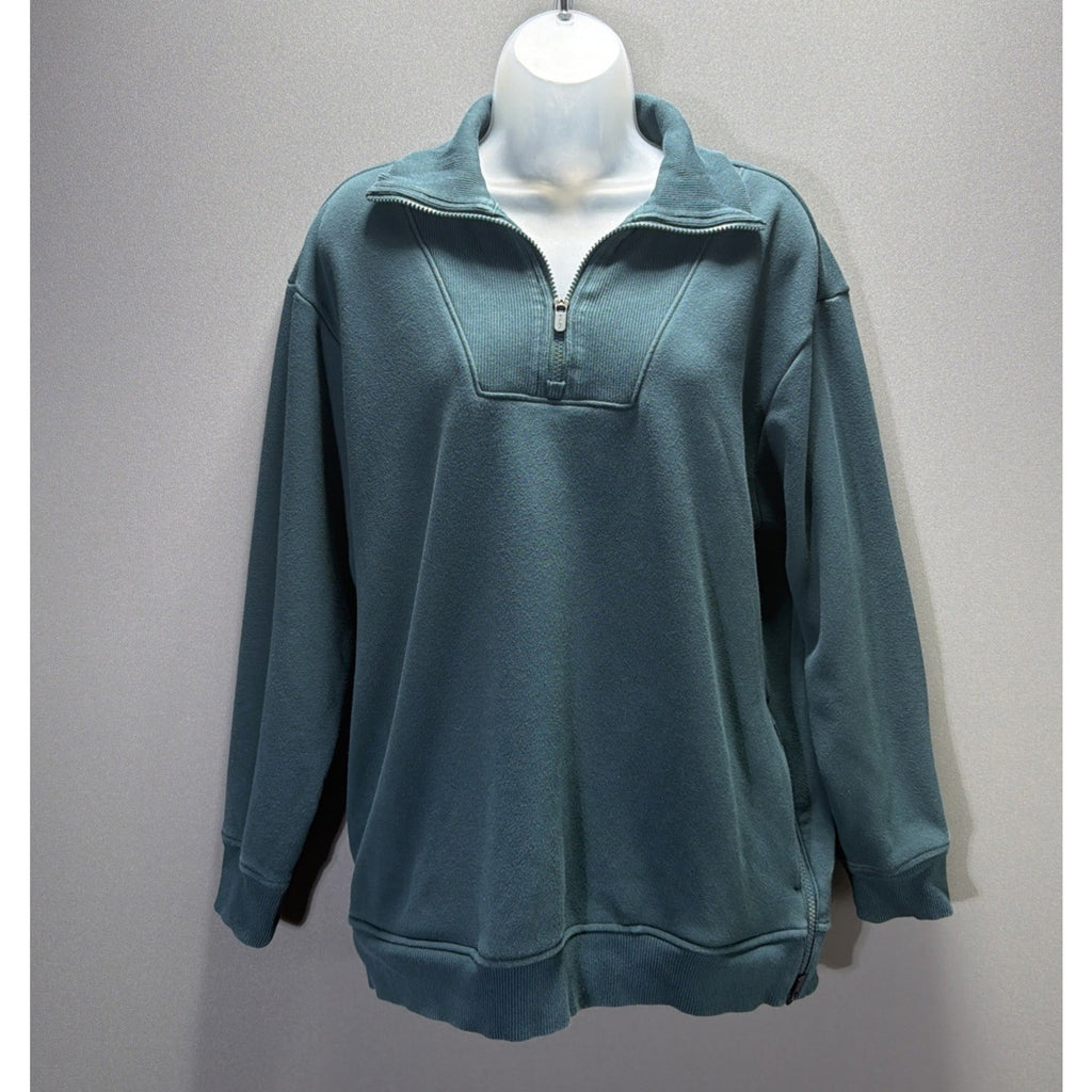 Athleta size M Medium Cozy Karma 1/2 Zip Sweatshirt Teal Stretch Pockets