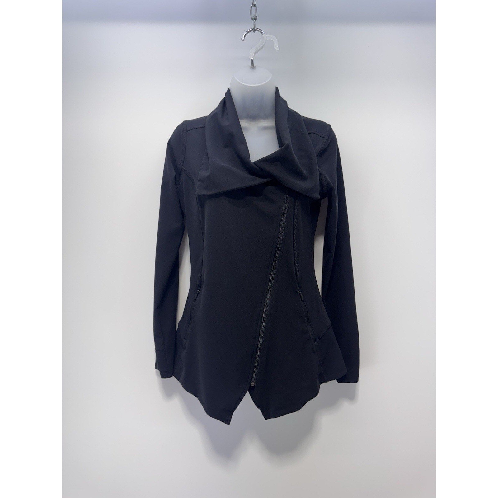 Athleta Blissout Assymeyrical Zip Jacket Sheer Back Black Athletic Women’s XS