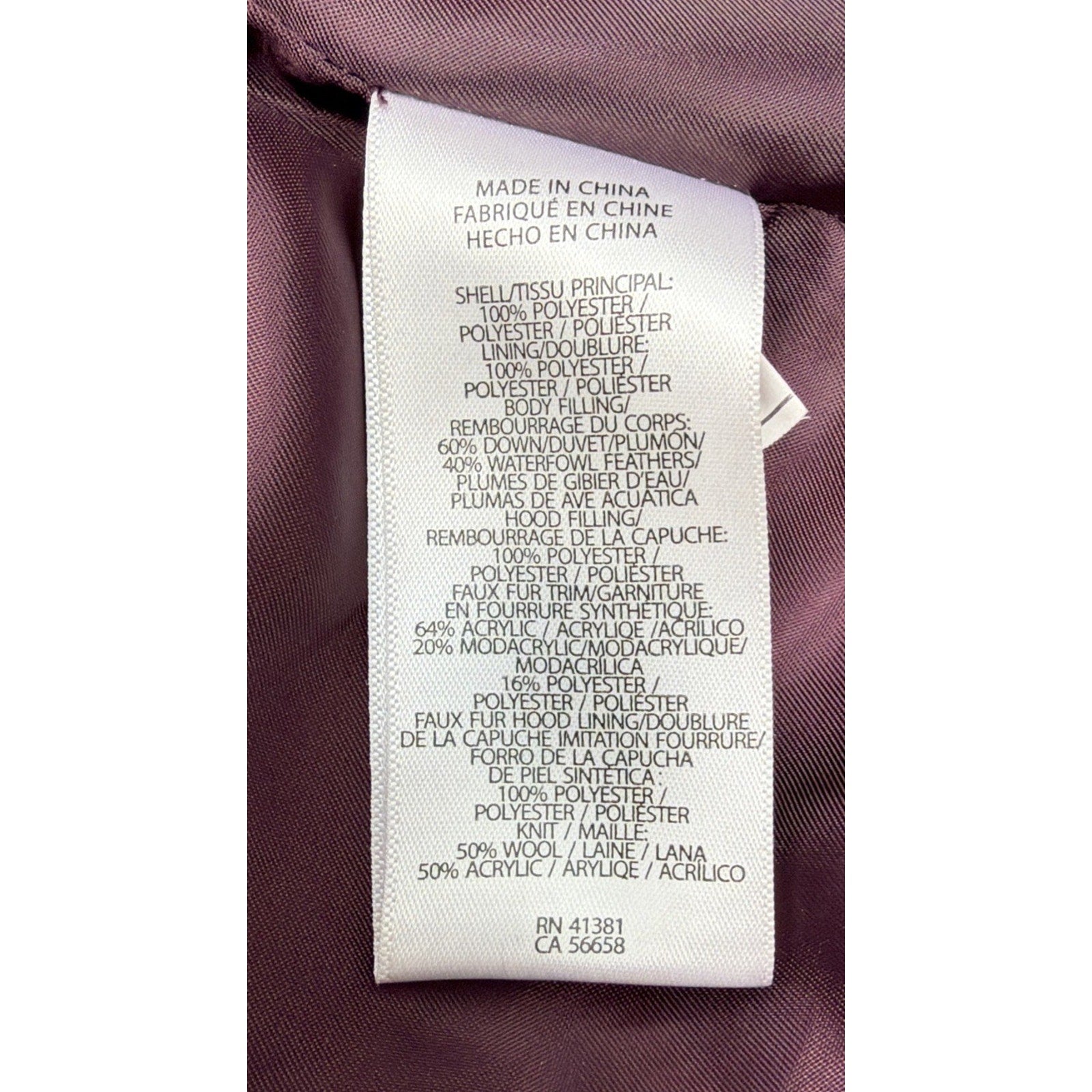 LAUREN RALPH LAUREN Black Label Down Sherpa Lined Parka Jacket Purple Women's XS