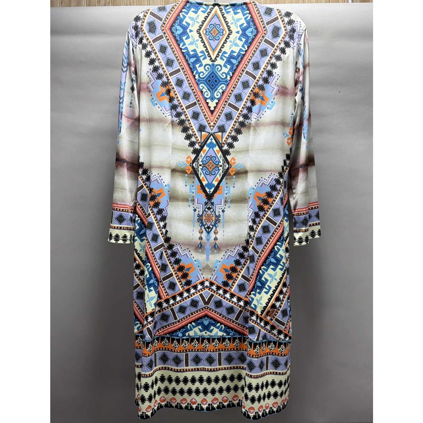 Hale Bob V-Neck Long Sleeve Dress Stretch Knee Length Beaded Multicolor Large