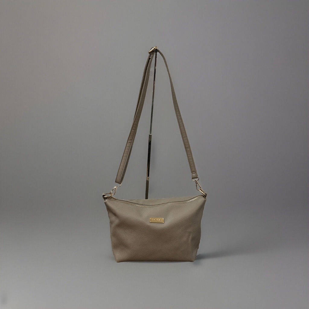 Bebe Crossbody Taupe Vegan Leather Purse Shoulder Bag Simple Zipper Removable