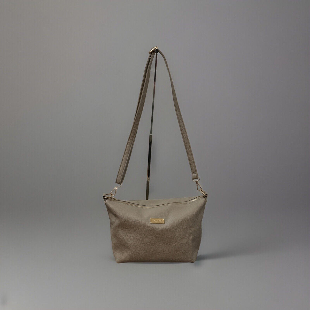 Bebe Crossbody Taupe Vegan Leather Purse Shoulder Bag Simple Zipper Removable
