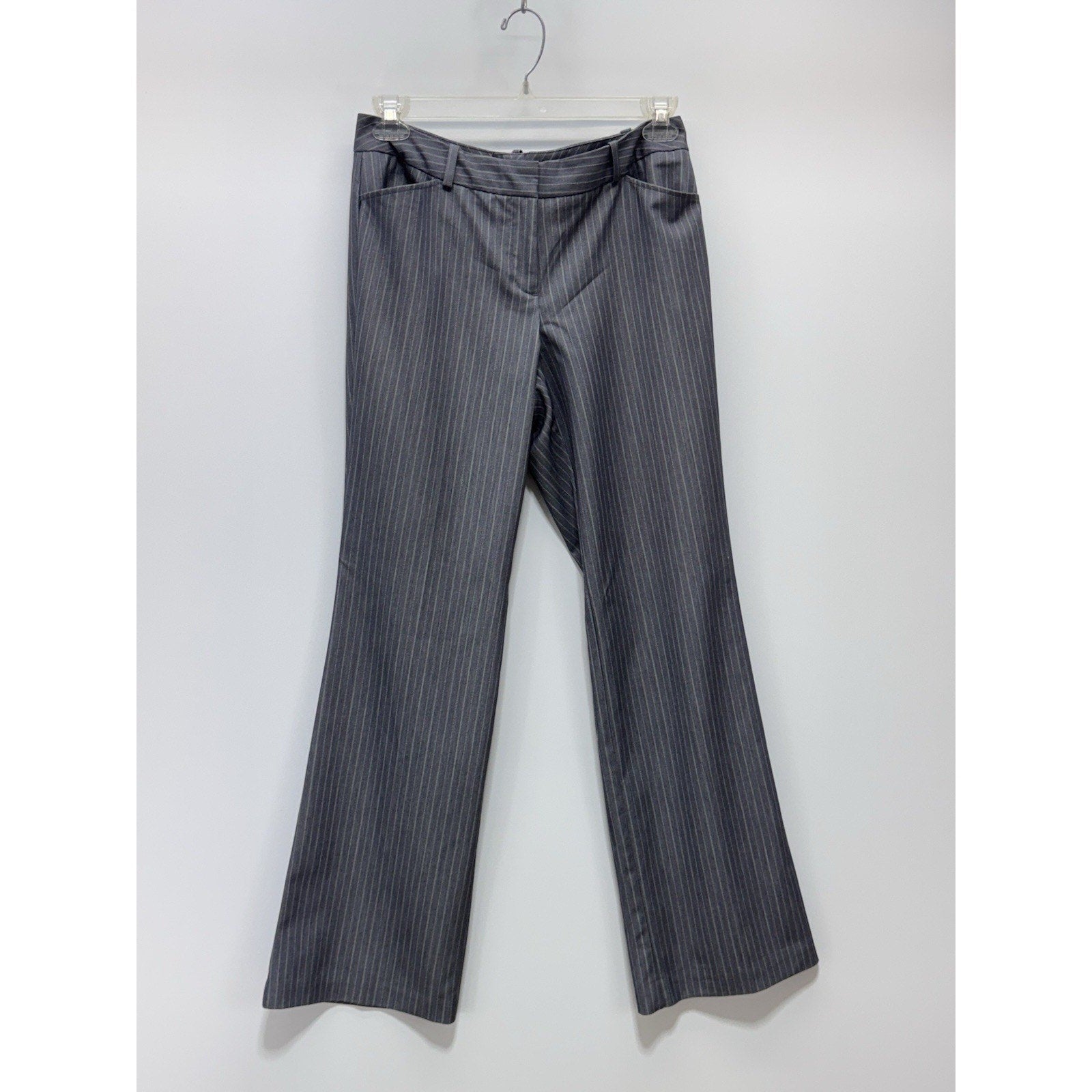 Worthington Modern Fit Wide Leg Pinstripe Dress Pants Womens 8 Gray Poly Blend