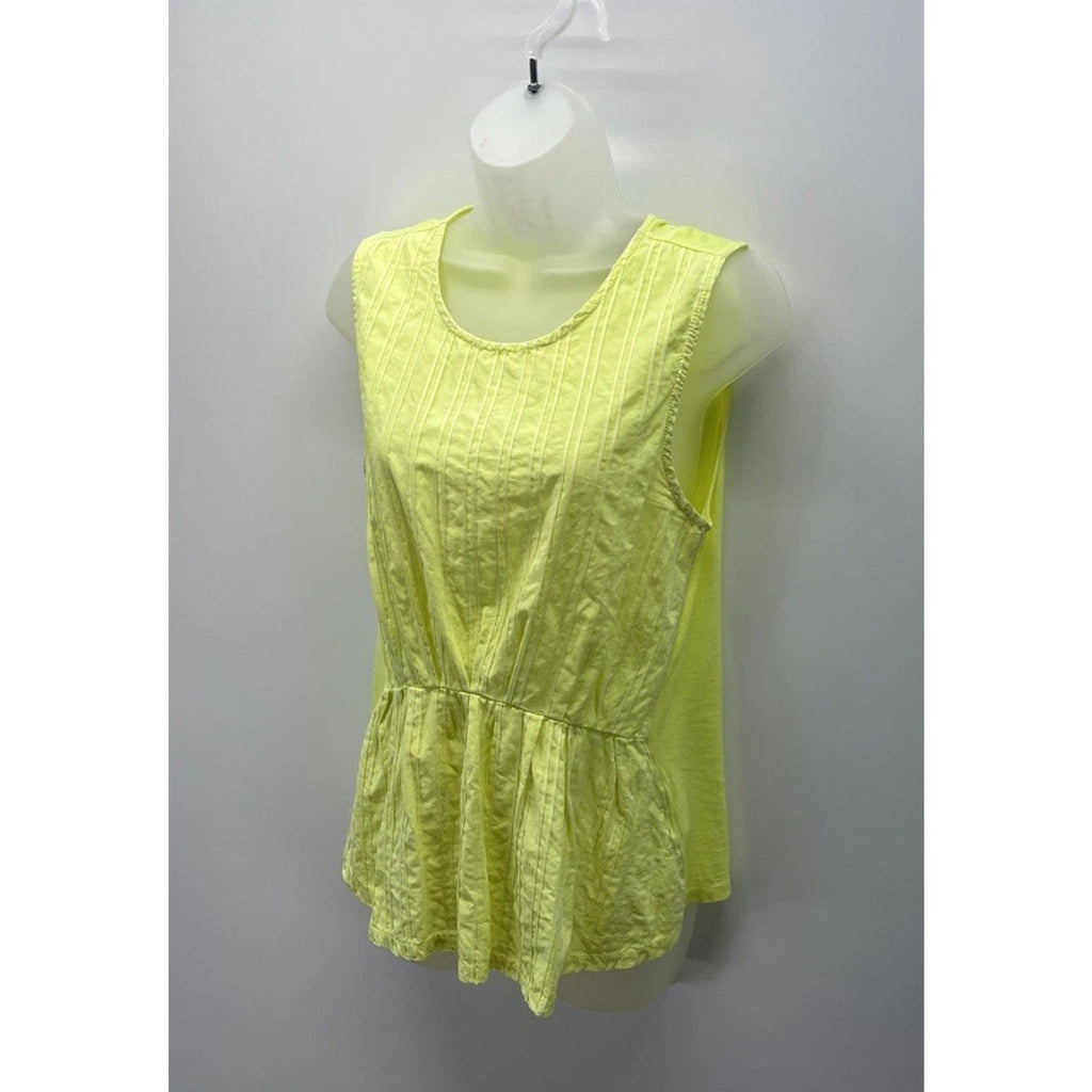 J Crew Neon Yellow Peplum Tank Top Womens Size Small Stretch Back Button Closure