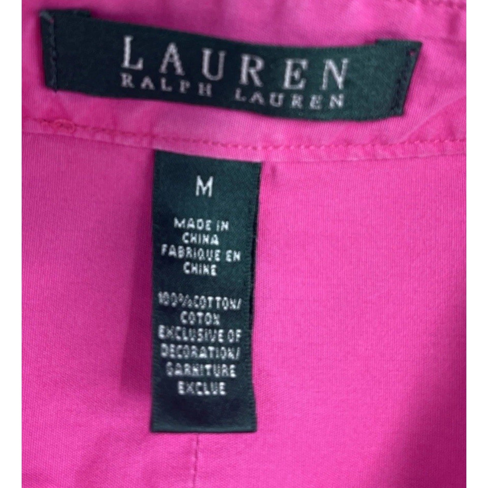 Lauren Ralph Lauren Blouse Size M Hot Pink 100% Cotton Oxford Top