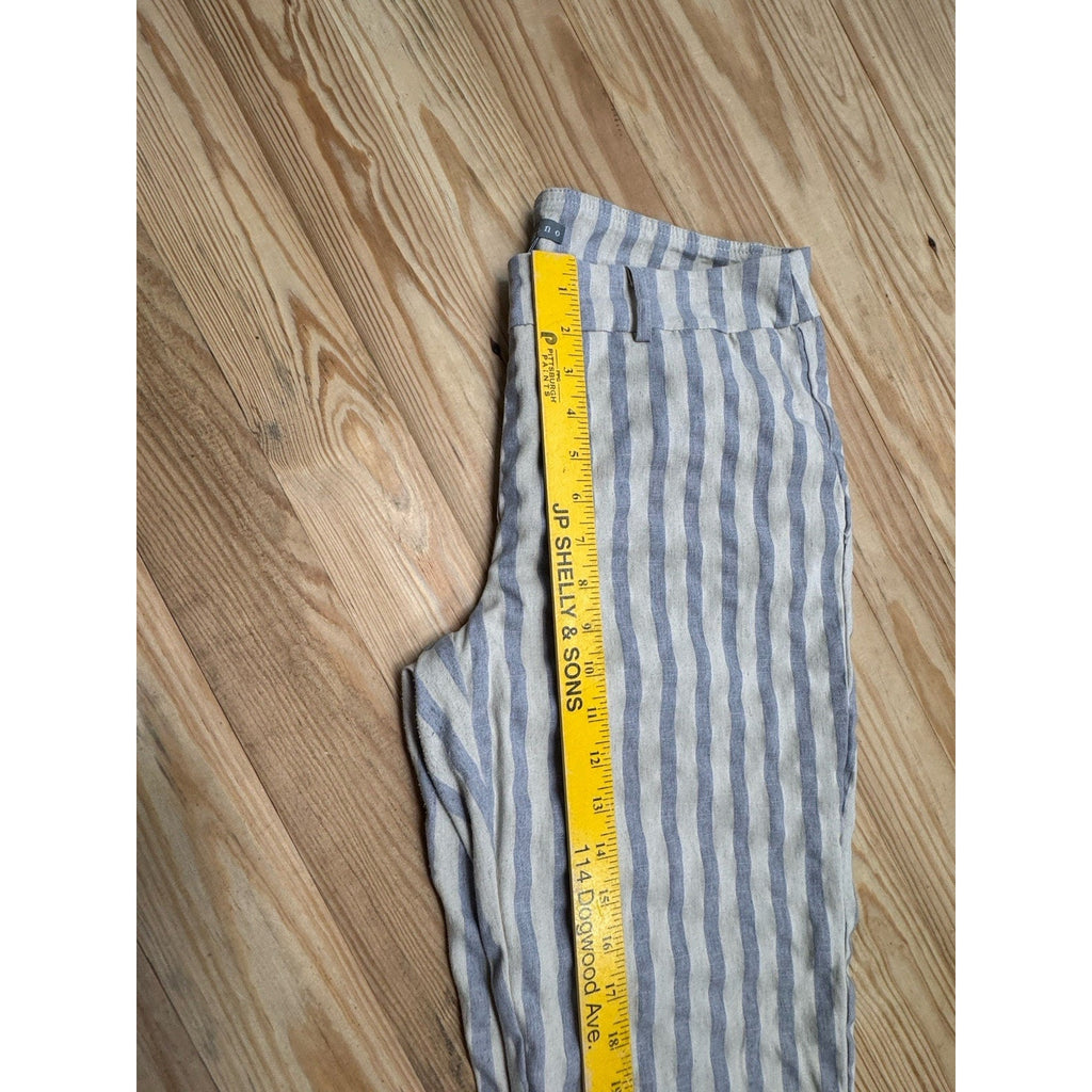 Sharagano Pull On Linen Blend Pants Blue Gray Stripe Size 10