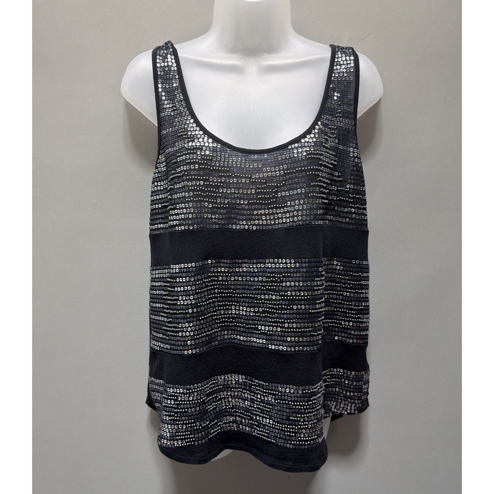 Express Womens Black Sequin Sexy Basic Tank Top Size Large
