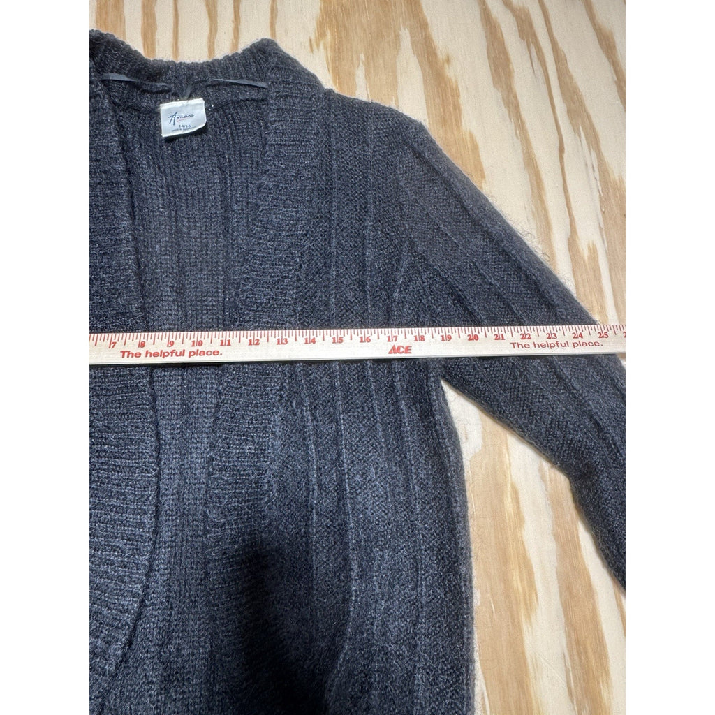 Amari Womens 14/16 Black Mohair Blend Open Front Cardigan Fuzzy Knit Sweater