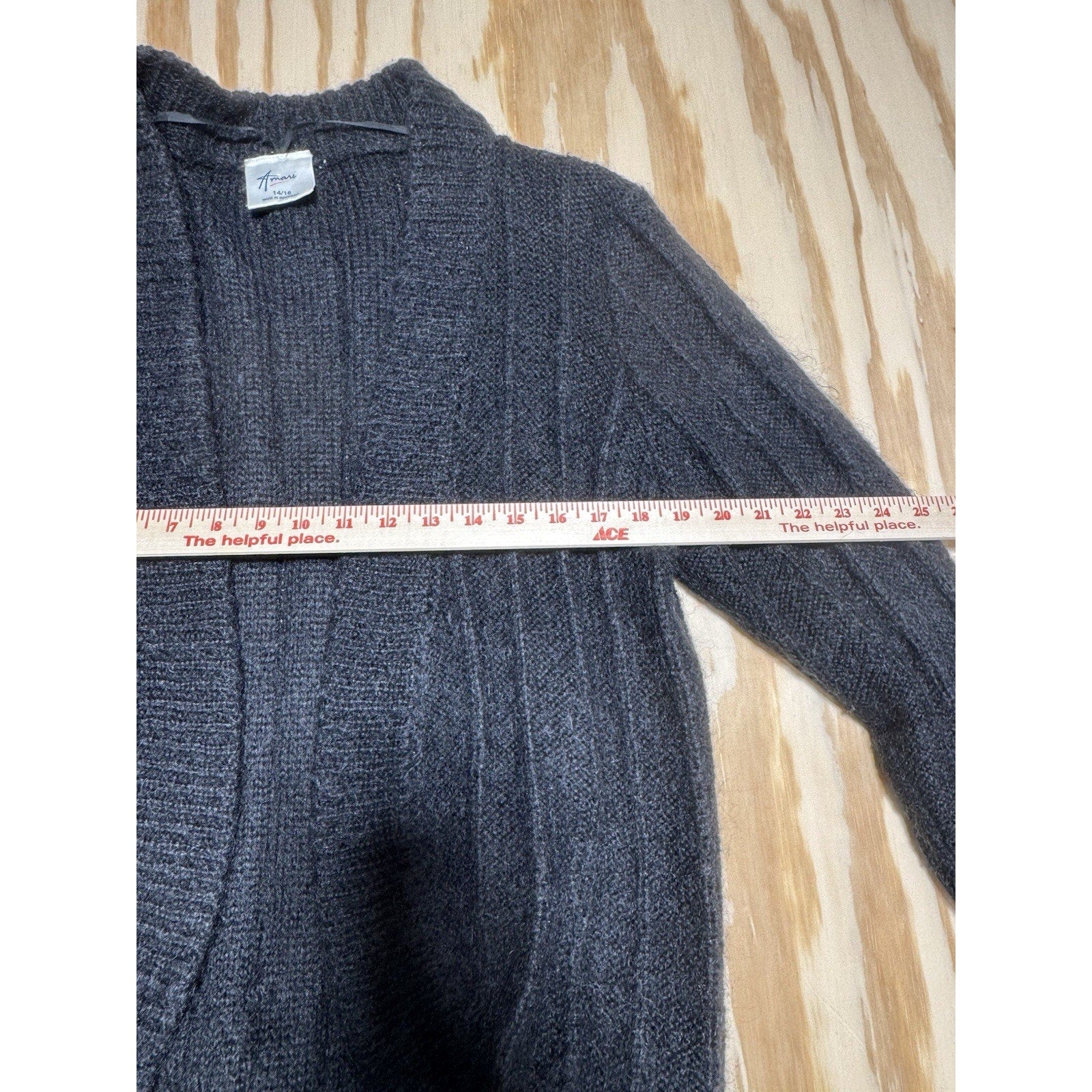 Amari Womens 14/16 Black Mohair Blend Open Front Cardigan Fuzzy Knit Sweater