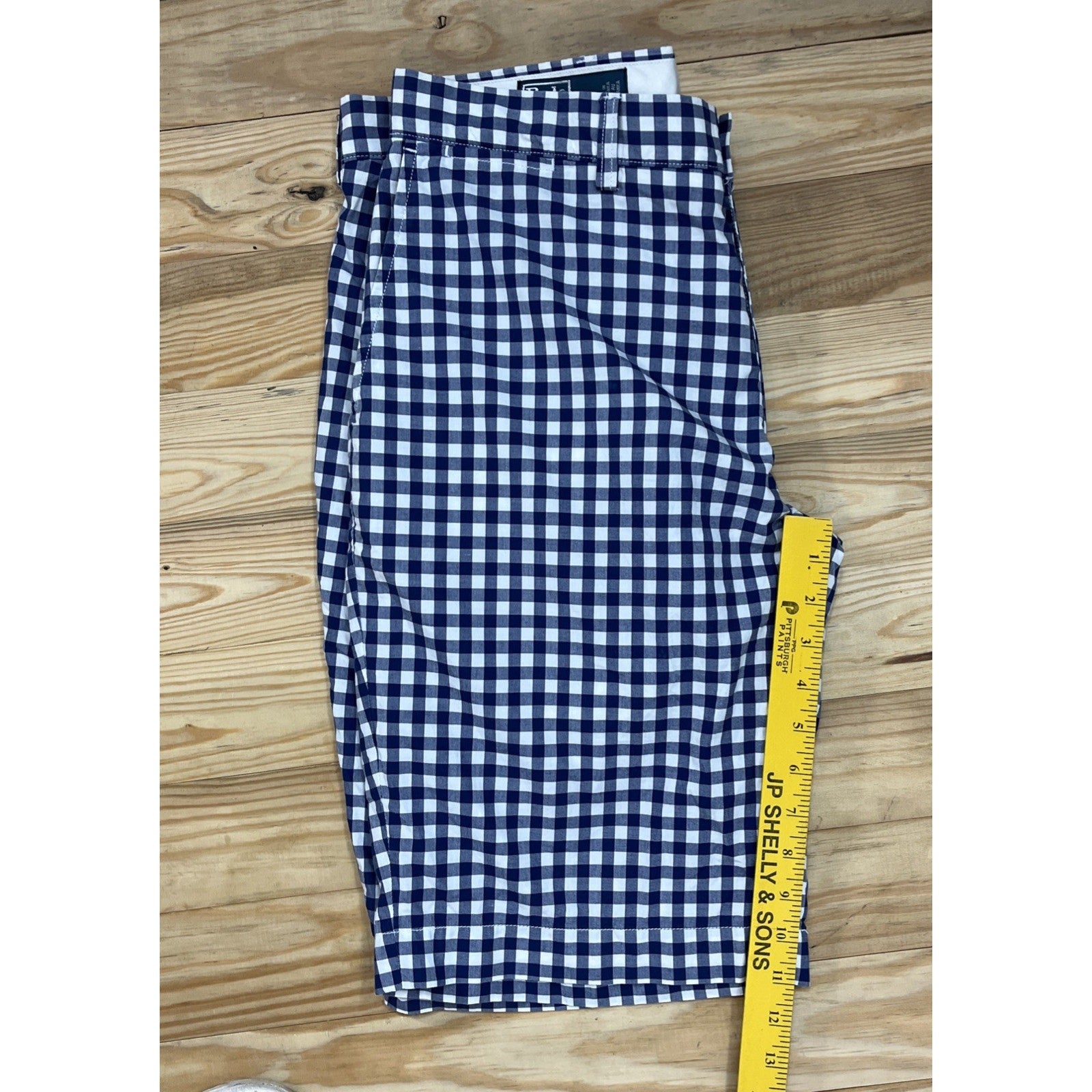 Polo by Ralph Lauren Men's Casual Blue Check Flat Front Golf Chino Shorts Sz 34