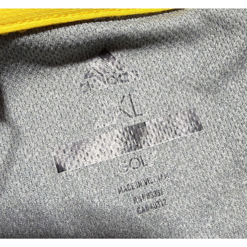 Adidas Heathered 3-Stripes Colorblocked Polo Golf Shirt Grey/ EQT Yellow 2XL New