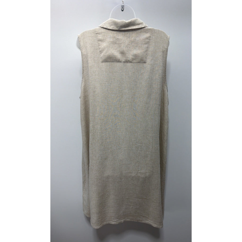 Banana Republic Biege Linen Dress Size XL Shift Midi White Embroidery
