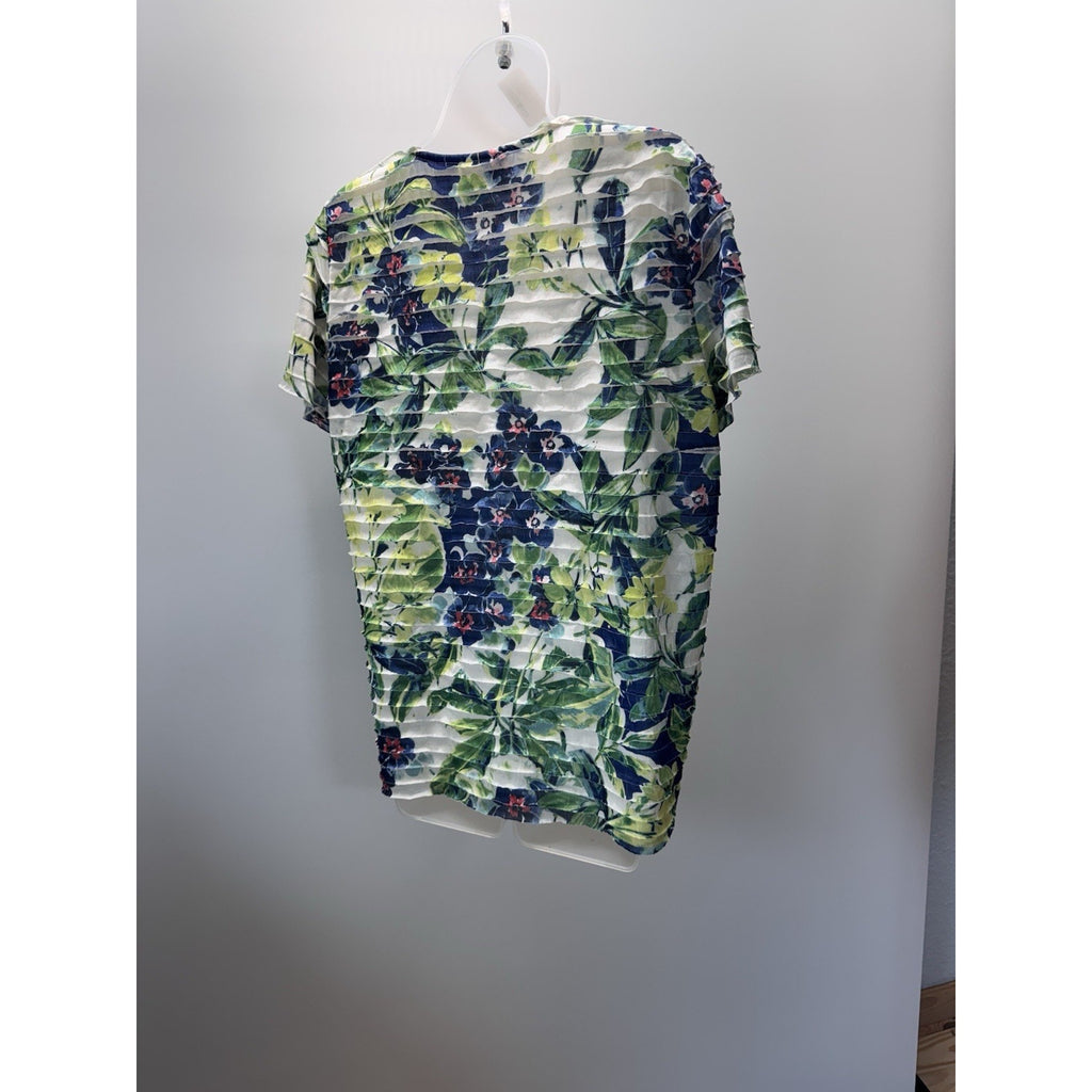 Alfred Dunner Women’s Pullover Top Size Small Blue Green Floral Short Sleeve