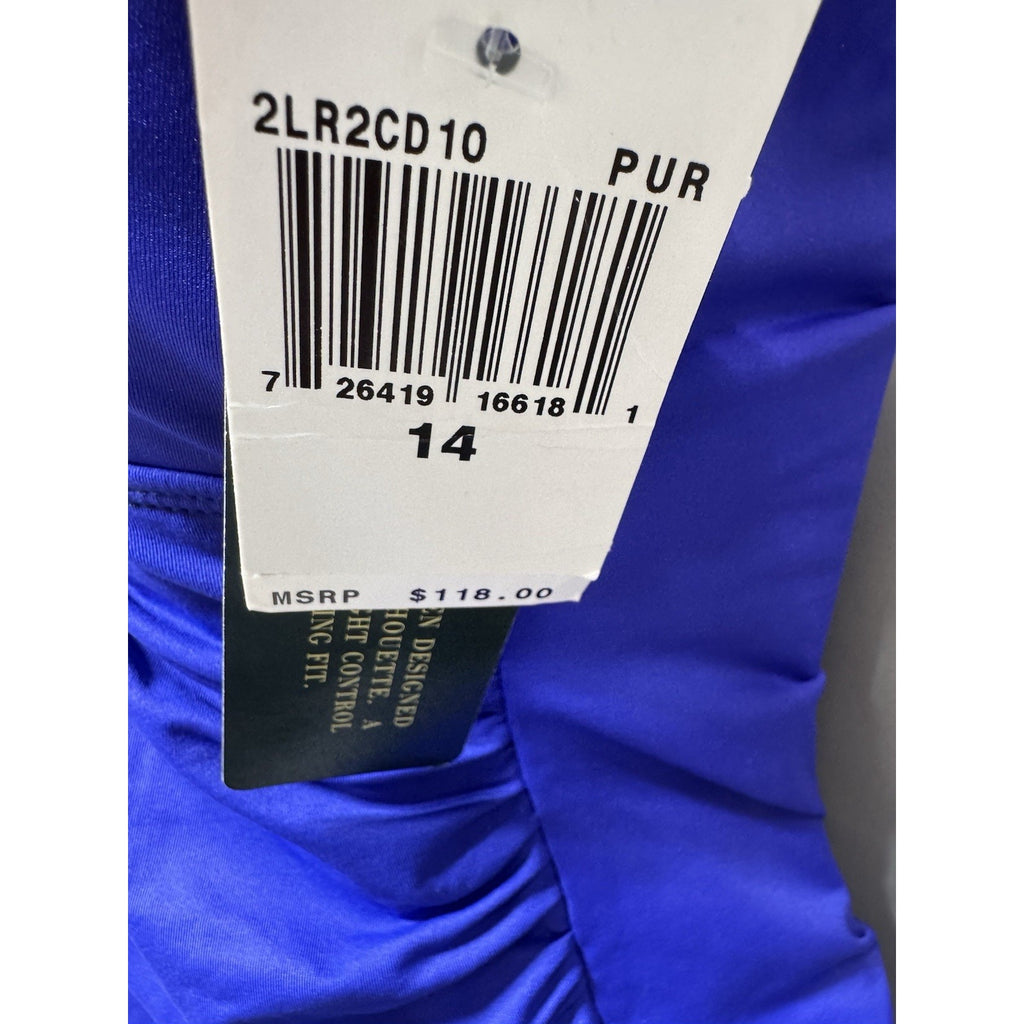 Lauren Ralph Lauren One Piece Swimsuit Women 14 Blue Halter Ruched Beaded New