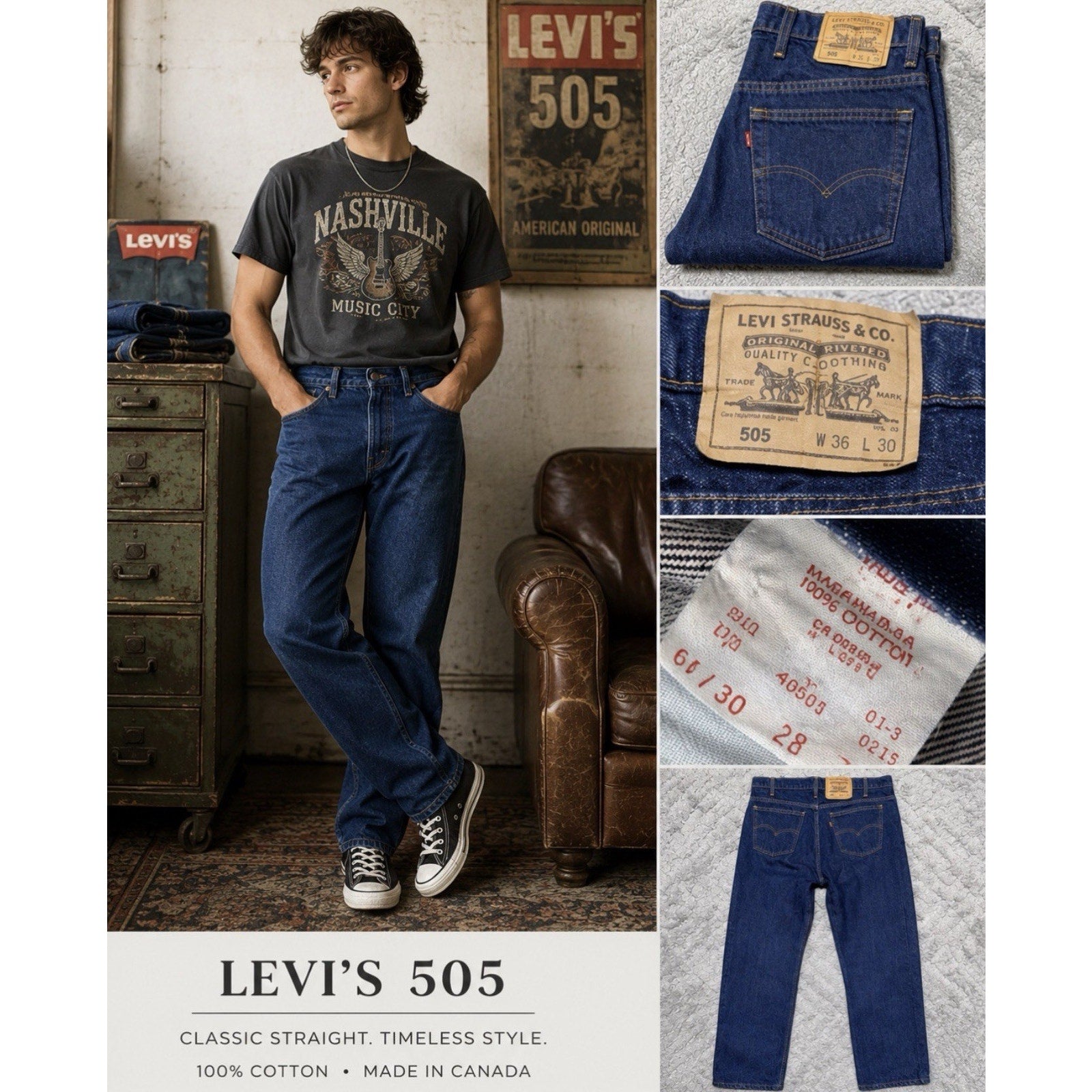 Levi's 505 40505-0215 Orange Tab Men’s Jeans 36x30 Vintage Mint Cond