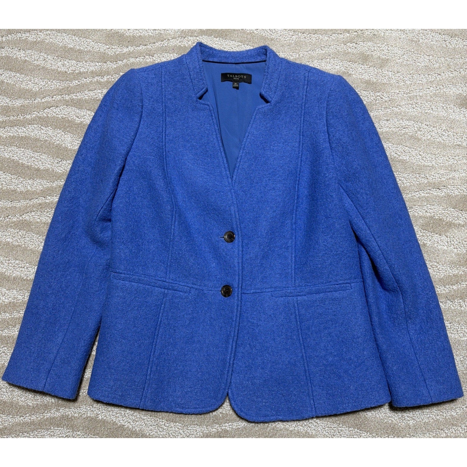 NWOT Talbots Womens Rich BOILED WOOL JACKET Classic Coat Blue Quiet Luxury 8 Pet