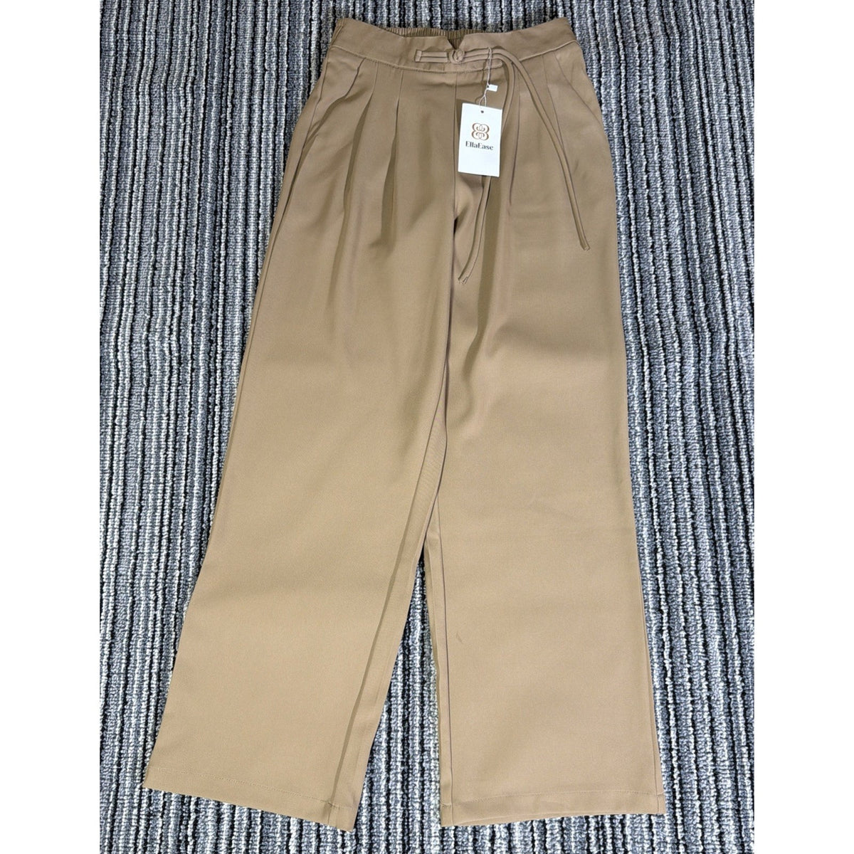 EllaEase Women’s XXS Petite Khaki High Rise Straight Leg Pants Pockets Stretch