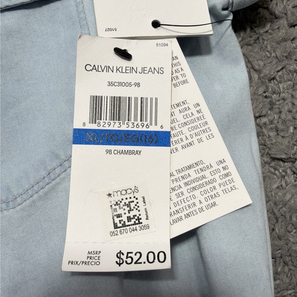 New Calvin Klein Girl's Juniors Chambray Denim Shirt Dress Size XL/16 NWT