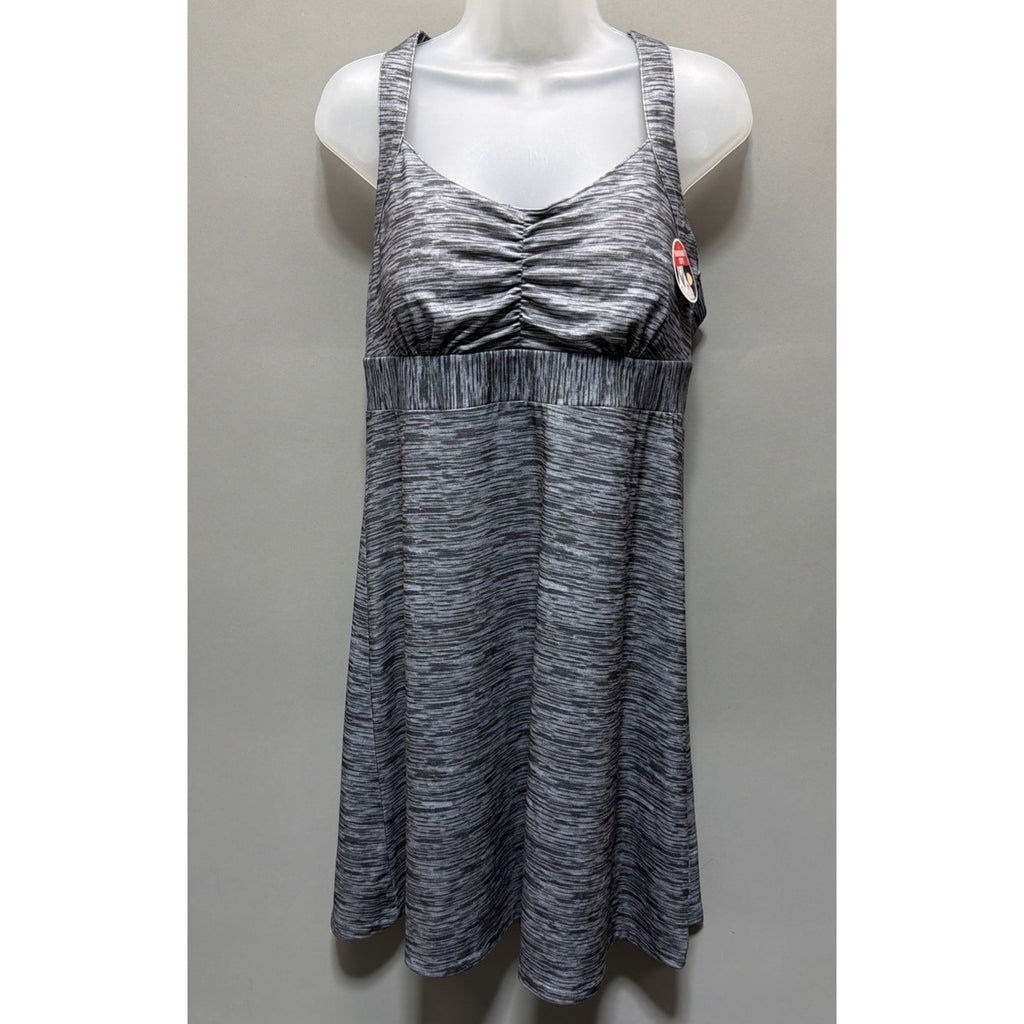 ZeroXpoSuR DRESS ATHLEISURE GRAY SPACE DYE PRINT WITH BUILT BRA SIZE LARGE NWT