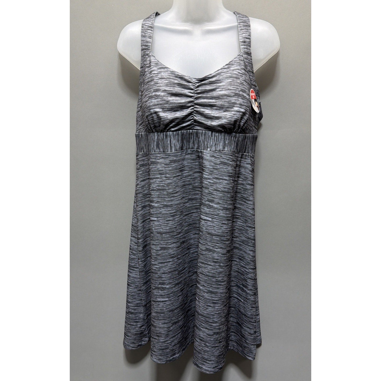 ZeroXpoSuR DRESS ATHLEISURE GRAY SPACE DYE PRINT WITH BUILT BRA SIZE LARGE NWT