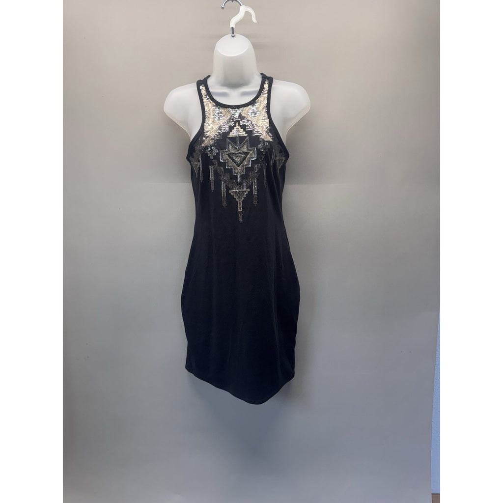 Express Sequin Bodycon Dress Womens Small Black Racerback Stretch Cocktail Party