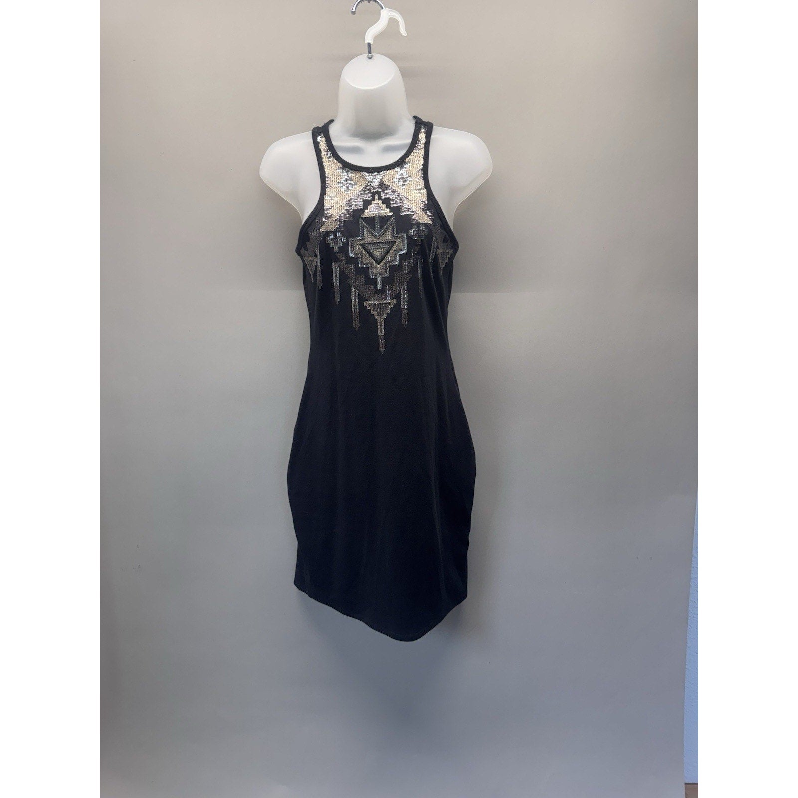 Express Sequin Bodycon Dress Womens Small Black Racerback Stretch Cocktail Party