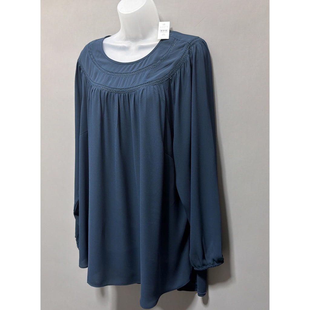 Ann Taylor Loft Top Plus Size 22 Green Chiffon Balloon Sleeve Lace Accents NWT