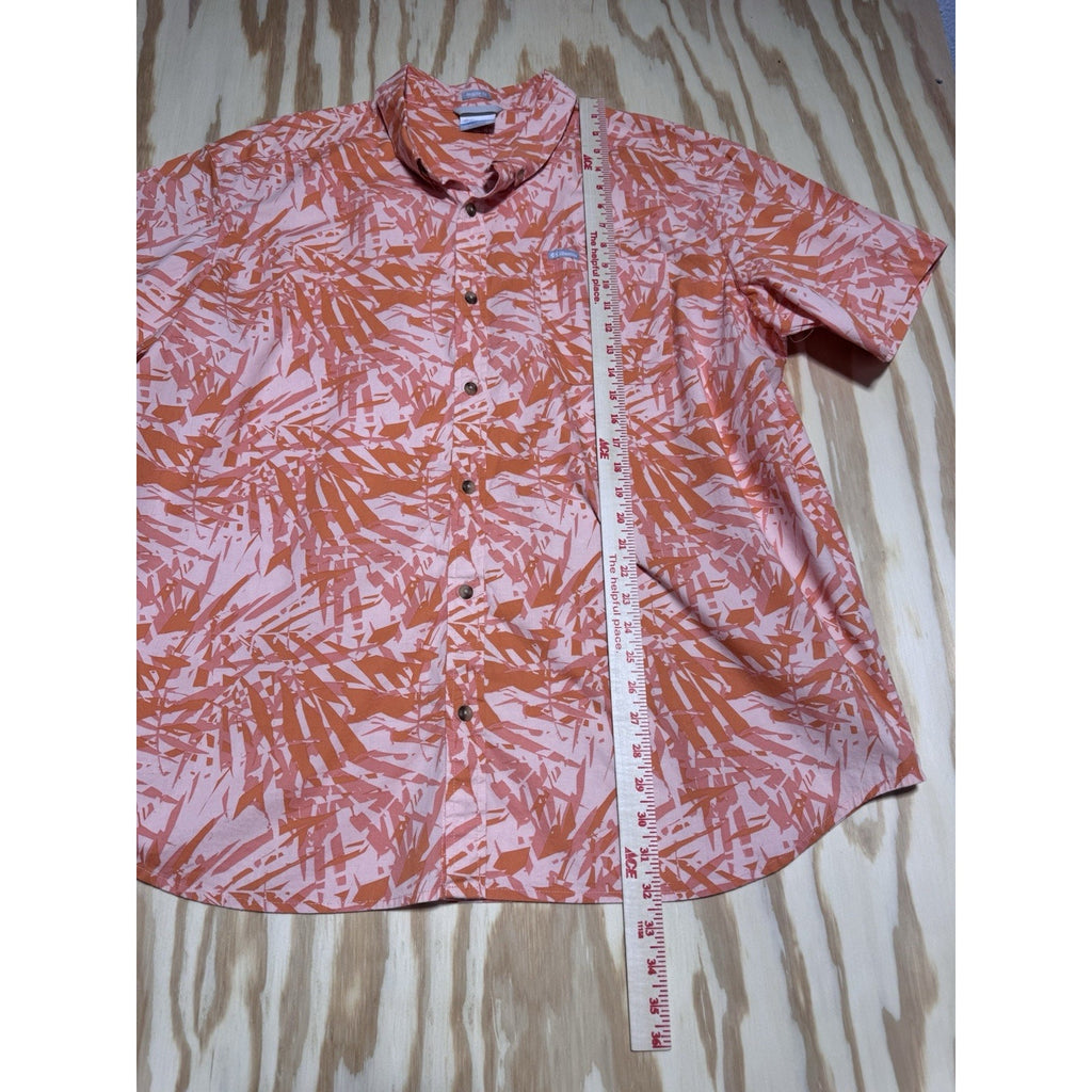 Columbia PFG Button Up Shirt Mens XXL Orange Print Short Sleeve Fishing