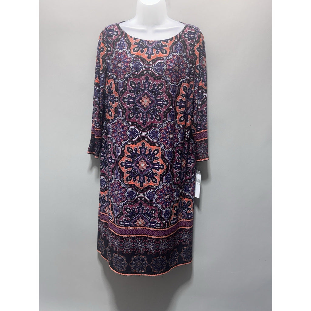 Wisp Women's 14W Dress Boho Mandalas Stretchy Black Orange Festival Purple NWT