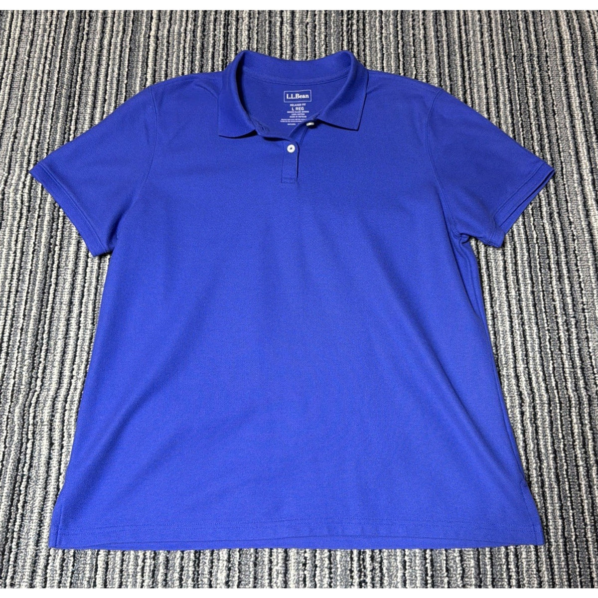 LL Bean Men's Large Regular Relaxed Fit Short Sleeve Polo Blue Excellent