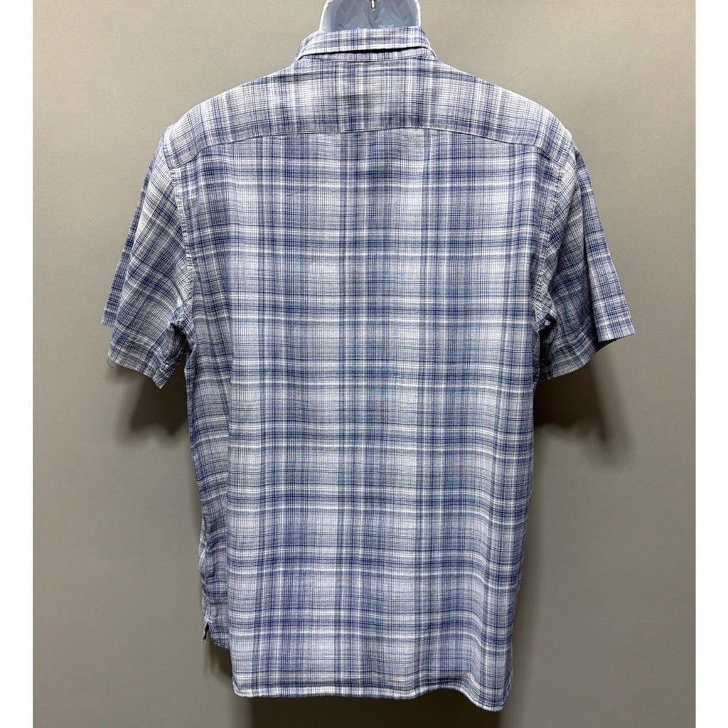 Banana Republic Mens Slim Fit Blue Plaid Short Sleeve Shirt Lightweight L Beach