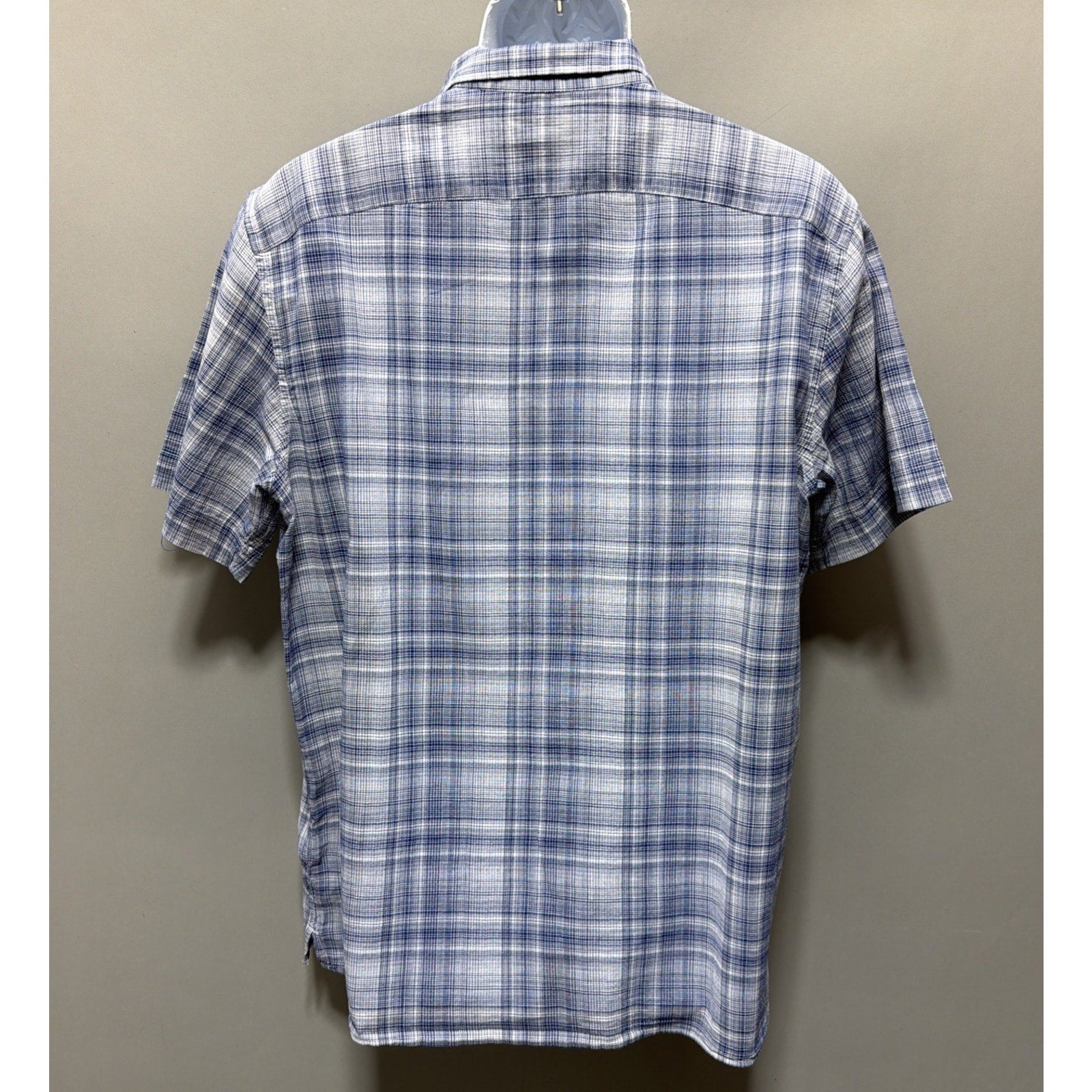 Banana Republic Mens Slim Fit Blue Plaid Short Sleeve Shirt Lightweight L Beach