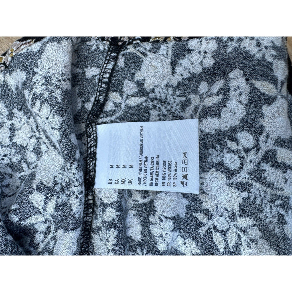 American Eagle Halter Tank Top Black Floral Peplum Gold Sleeveless Women’s Med