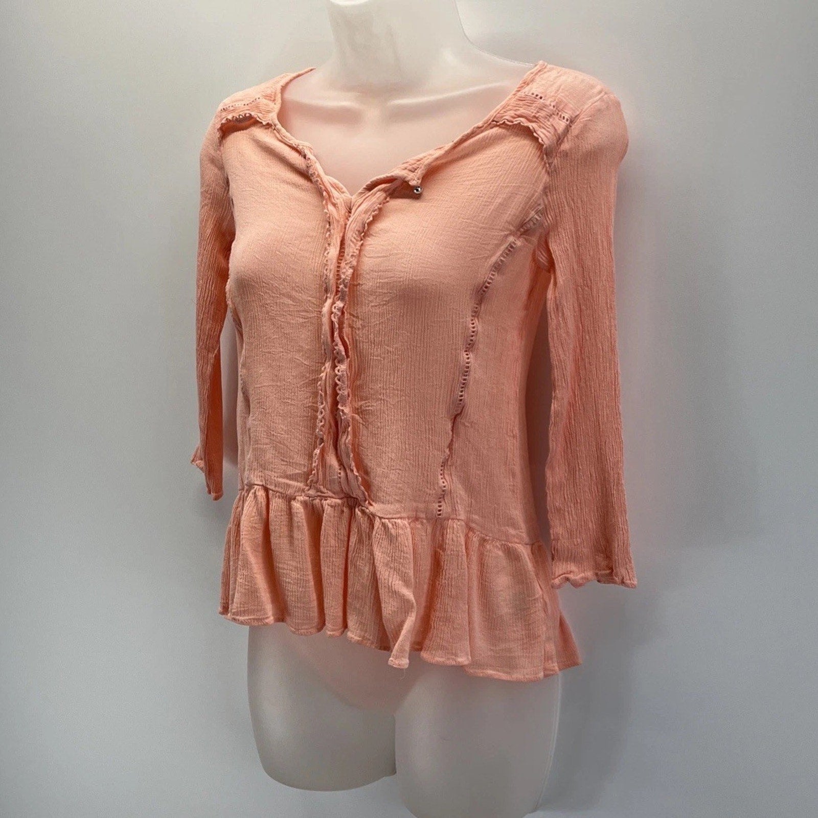 LC Lauren Conrad Womens Crepe Flounce-Hem Top Blouse Size XS Apricot Blush