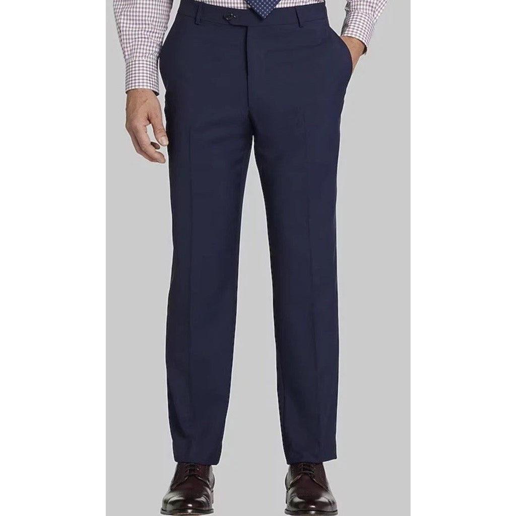 Jos A Bank 100% Wool Traveler Dress Pants Pleated Cuffed Mens Navy Cuff 38x32