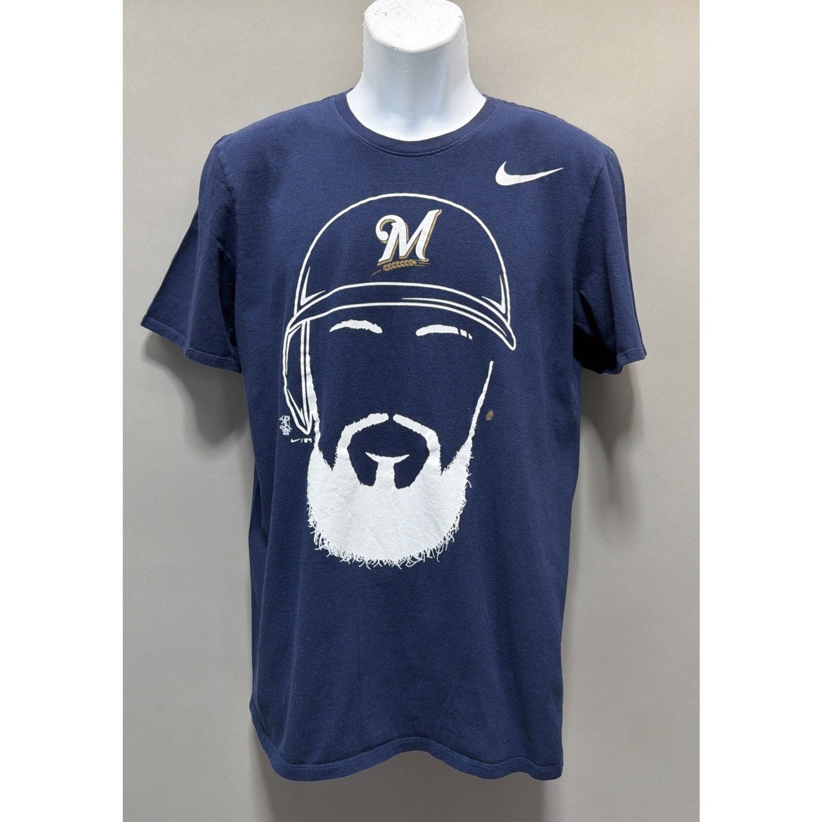 Milwaukee Brewers Baseball Size Medium Nike Athletic Fit Blue T Shirt