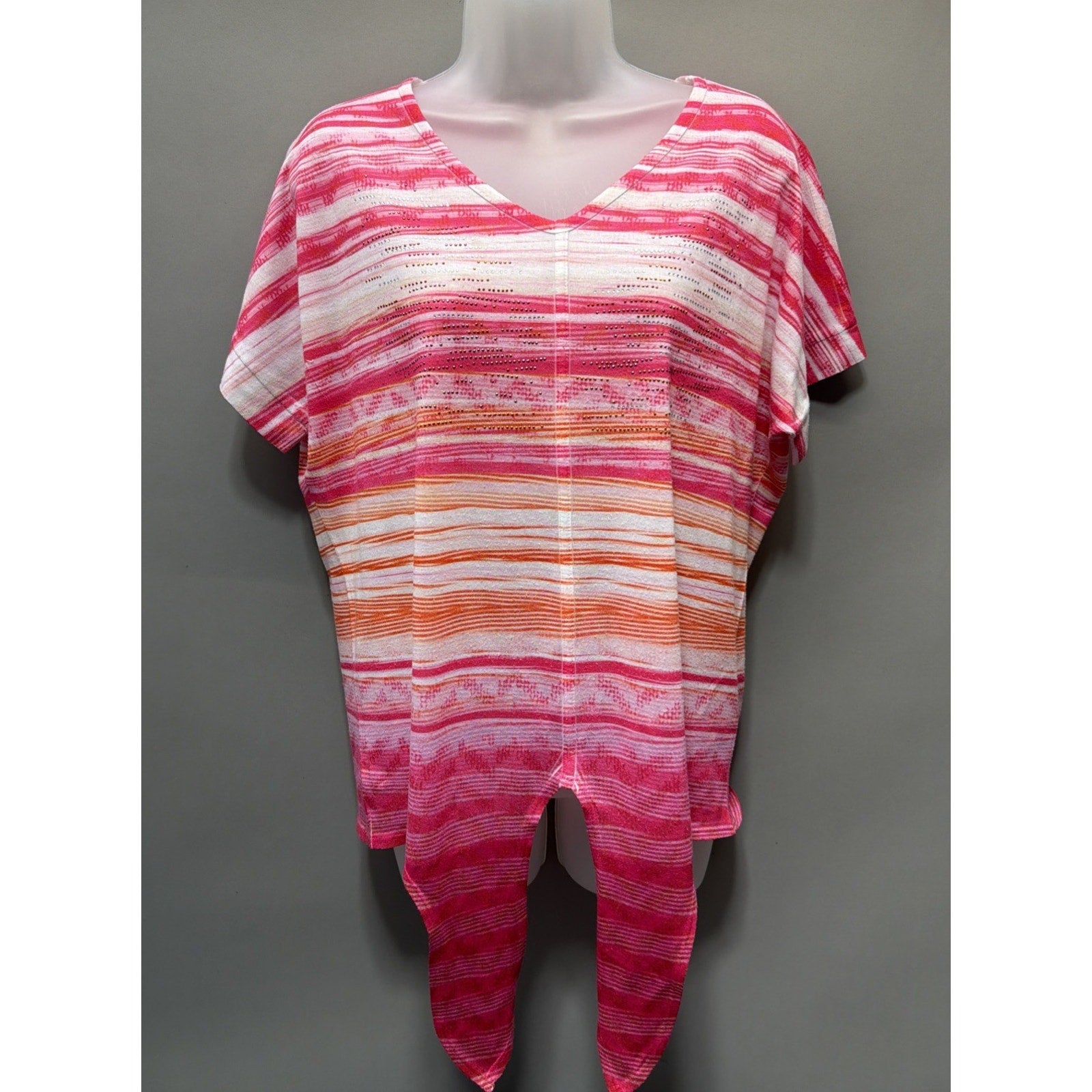 Chico's Calliandra Pink New Waves Darla Tie Front Knit Top Size 1 Medium