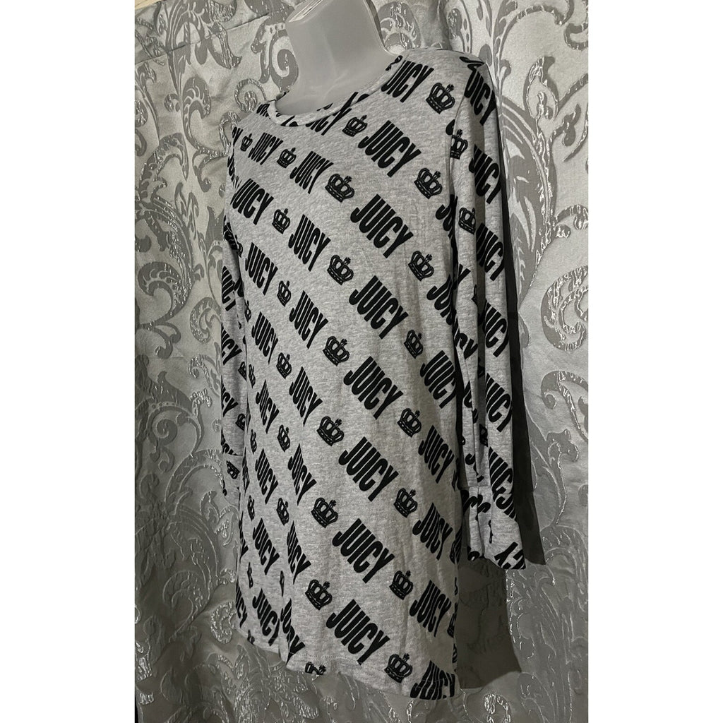 NWT Juicy Couture Shirt Women M Gray Crown Logo All Over Long Sleeve Pullover