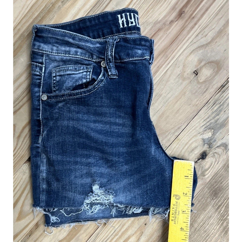Hydraulic Y2K Denim Shorts Bailey Low Rise Distressed Embellished Pockets Sz 9