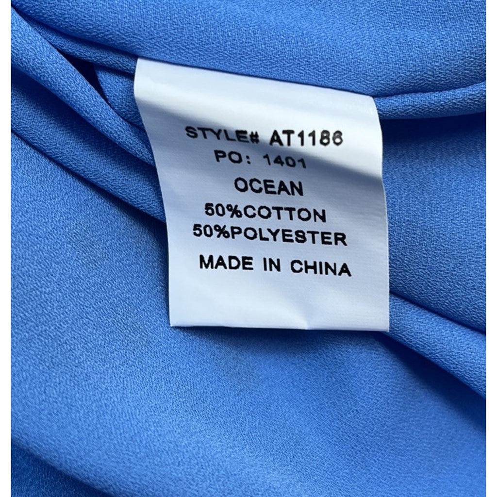 NWT Annie Wear Womens Blue Lined Short Sleeve Blouse Ruffle Sleeve Small