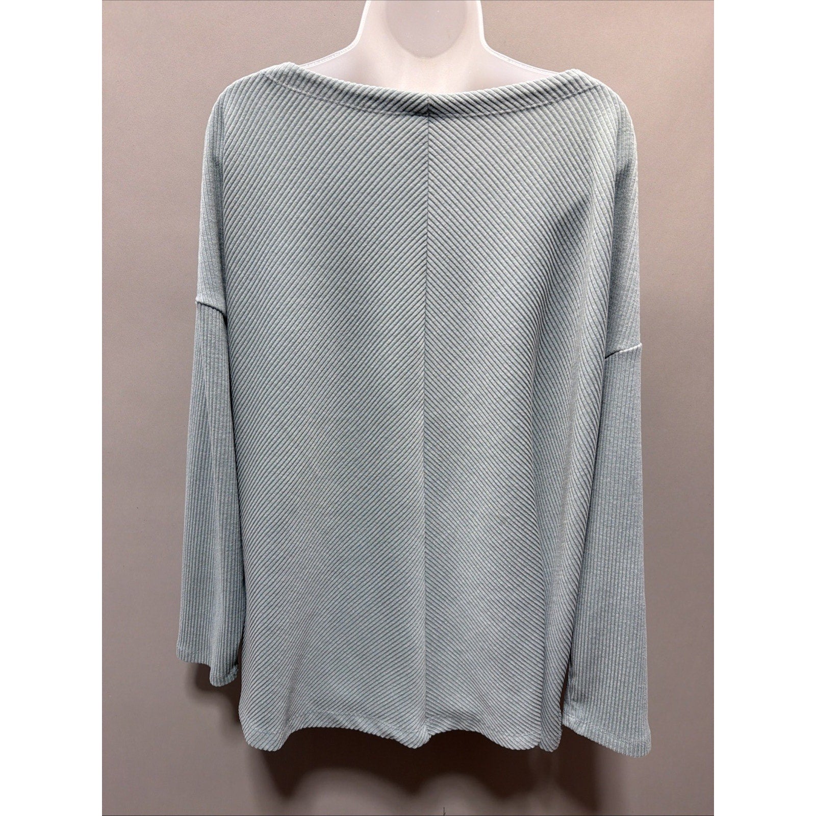 Womens 2X Plus Ava & Viv Oversized Ribbed Knit Light Green Shirt - Size 2X