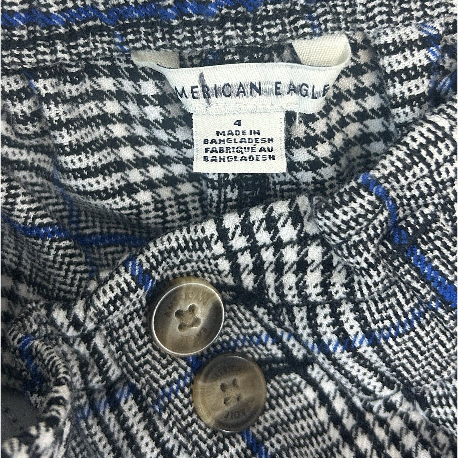 American Eagle High Rise Shorts Womens Size 4 Houndstooth Plaid Black White Blue