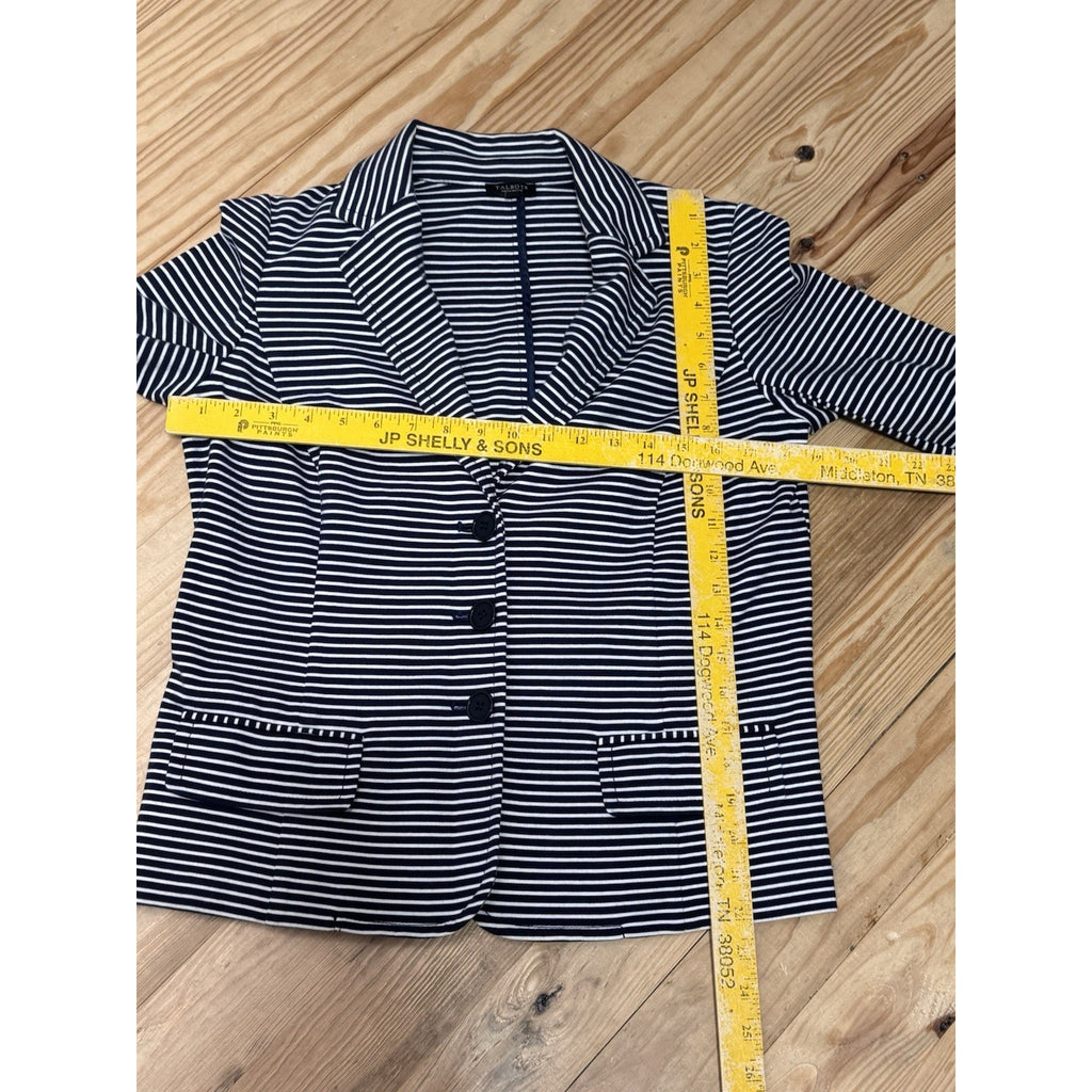 Talbots Blazer Navy Blue White Striped Cotton Blend Nautical Women’s Size XP