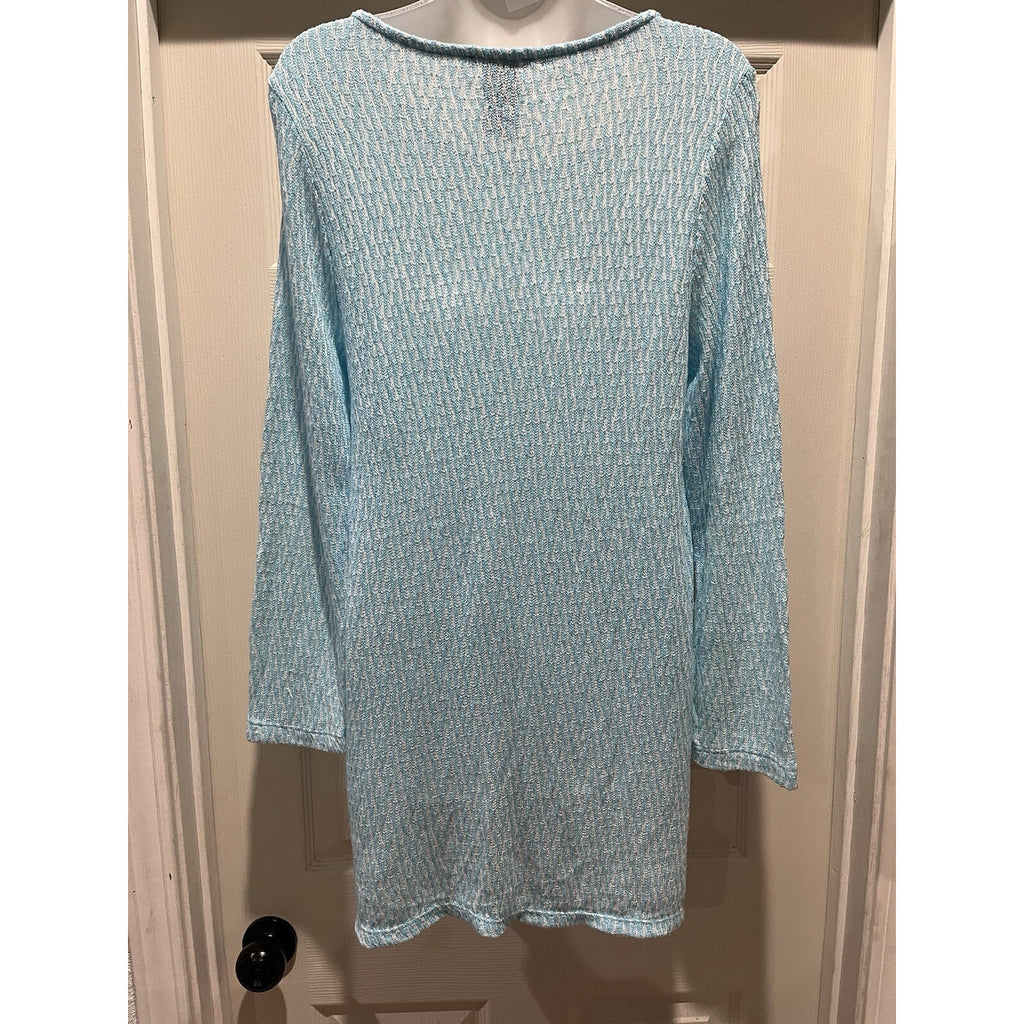 Chelsea & Theodore Sweater Women's Size L Oversize Blue Knit Boatneck Long Slv