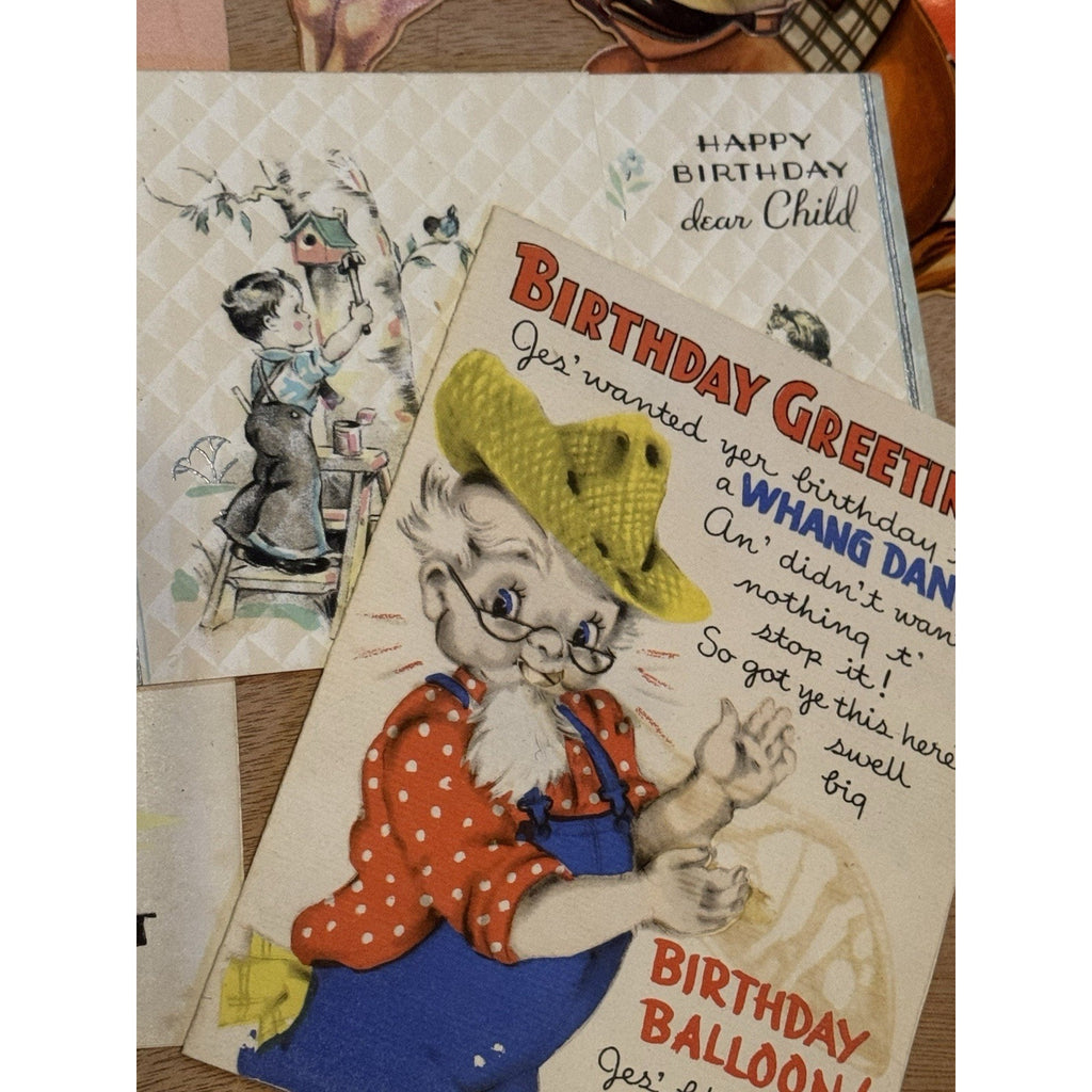 Vintage 1930’s Birthday Card Lot Hallmark Mechanical Die Cut Cowboy Ephemera