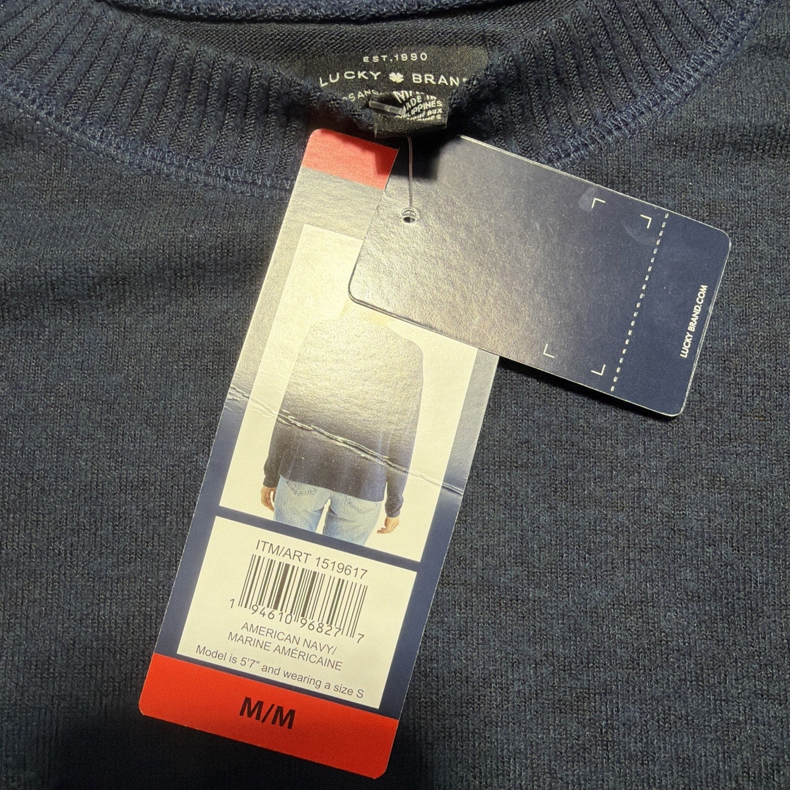Lucky Brand Viscose Blend Stretch Crewneck Pullover, American Navy Sz Medium NWT