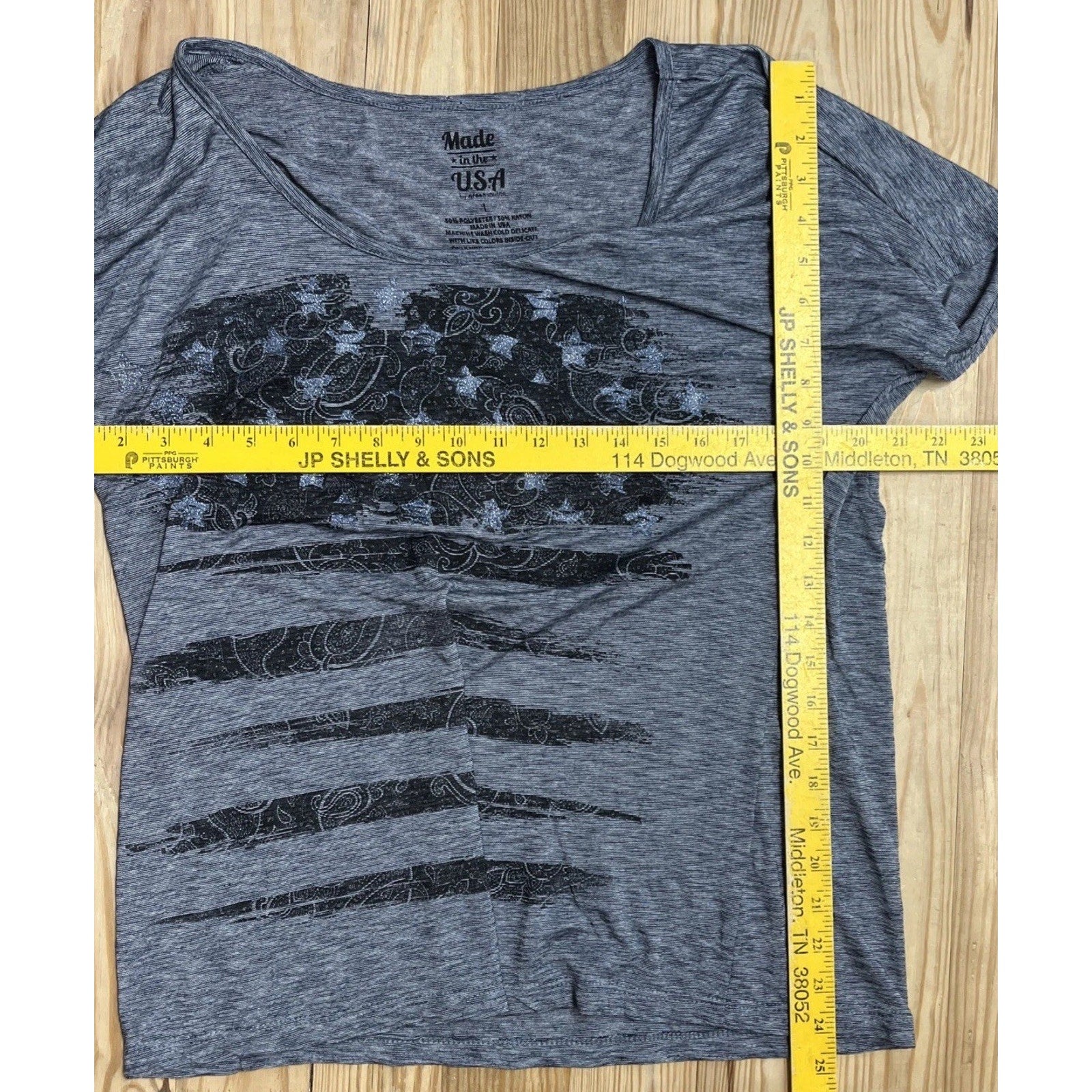 GREEN SOURCE AMERICANA AMERICAN FLAG Heather Blue T-SHIRT WOMEN'S L