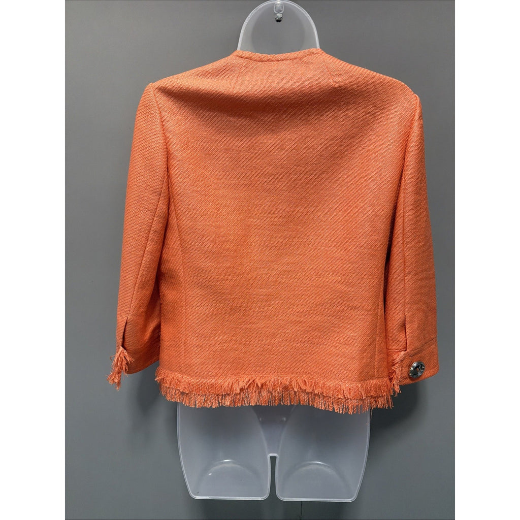 Per Se By Carlisle Orange Boucle Tweed Fringe Cropped Blazer Jacket Women’s 4