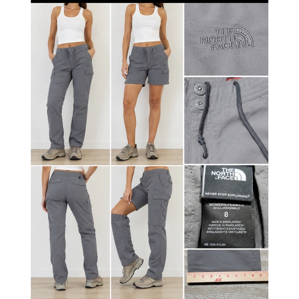 The North Face Hiking Pants Convertible Zip Off Shorts Gray Women's 8 Excellent